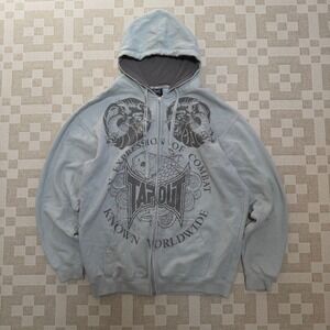 VTG Tapout Mens Large Full Zip Hoodie Gray Dragon Koi Expression of Combat Y2K